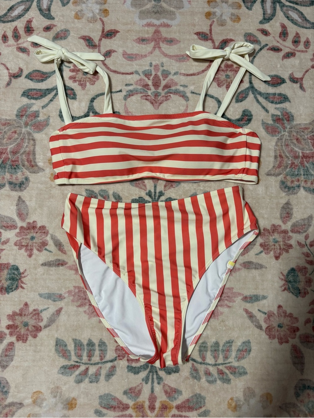 summersalt coral and Cream Striped High-Waist Bikini Set